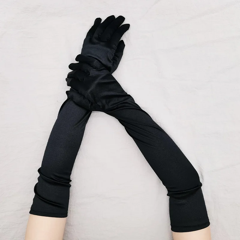 

22 Inch 55cm Elbow Length Retro Party Gloves Wedding Cosplay Stretchy Satin Gloves For Women