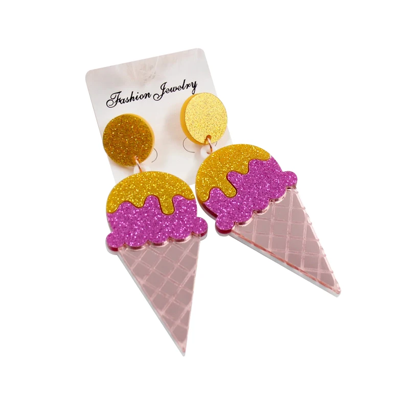 

HP011 Acrylic Ice Cream Earrings Mirror Rainbow Fruit Dangle Earrings Laser cut Acrylic earrings, Picture