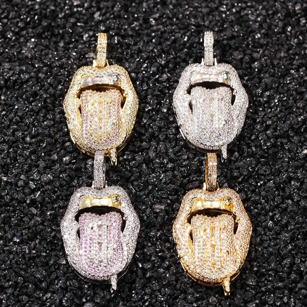 

Hiphop Jewelry Big Tongue With Dollar Pendant Necklace Full Iced Out AAA Cubic Zircon Fashion Accessories for Drop Shipping