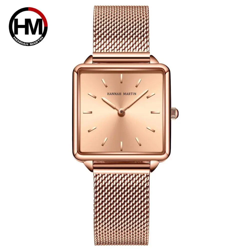 

HM108 Hannah Martin Brand Factory Price Square Shape Mesh Band Slim Women Watch