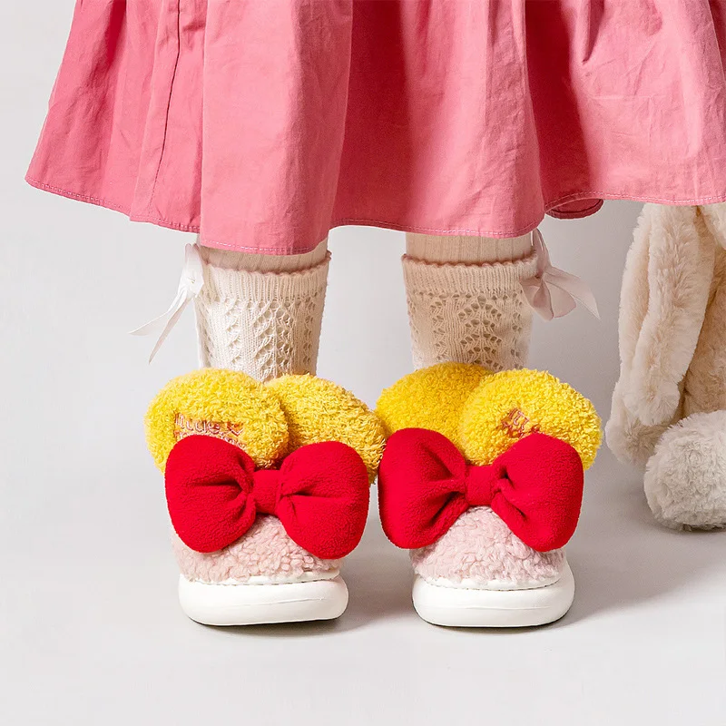 

TX125 Cute Warm Furry Bow Slippers For Kids 2021 New Arrivals Girls Winter Slippers, As picture or custom