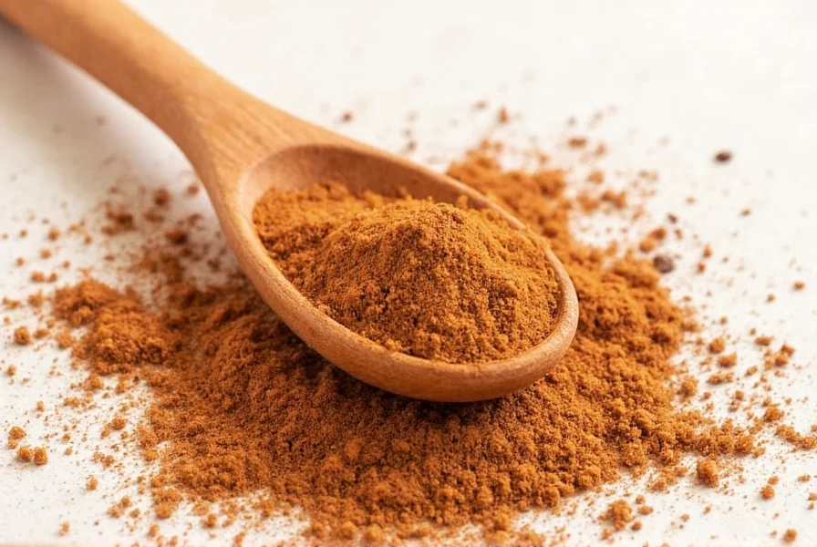 Close-up of cinnamon sticks and ground cinnamon measuring spoon showing precise portions for calorie counting