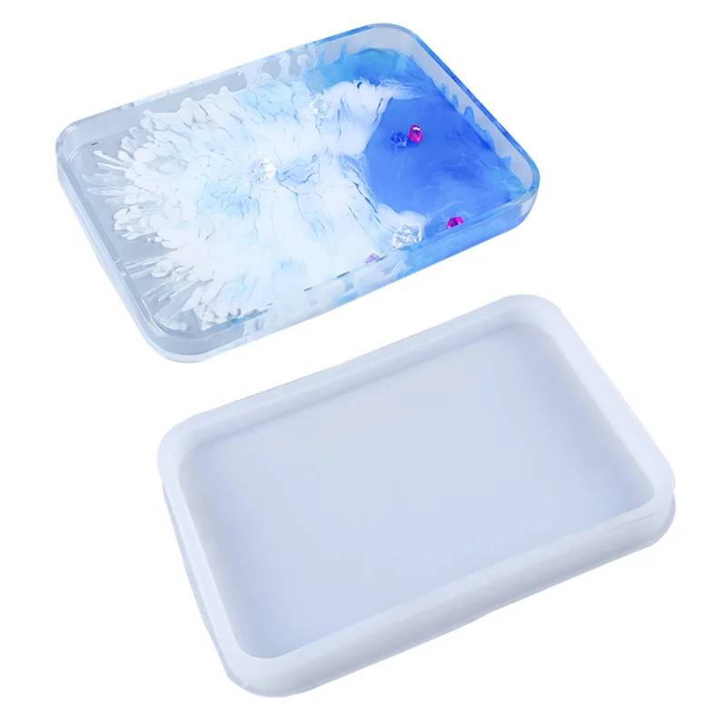 

Hot sale food grade epoxy resin silicone mold diy glue new large square plate mold, White