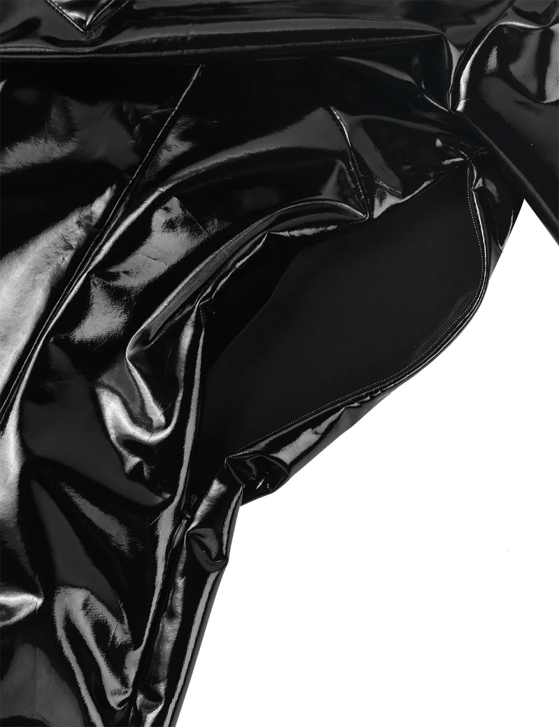 Iefiel Women Wet Look Patent Leather Bodycon Fancy Dress Long Sleeves ...