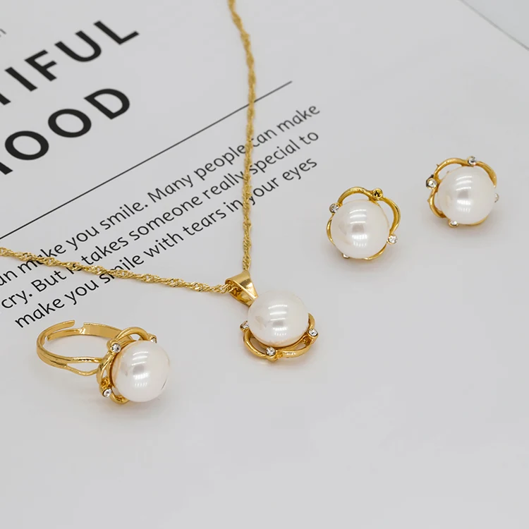 

Wholesale gorgeous necklace with earrings sets hoop pearl earrings gold plated faux pearl necklaces