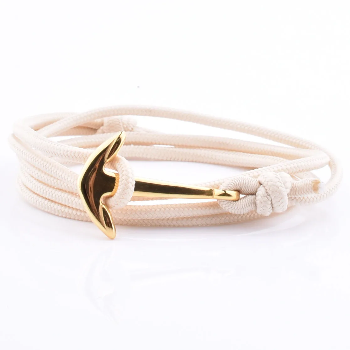 

Mens Women Nautical Gold Plated Anchor Clasp Men Creamy White Rope Bracelet