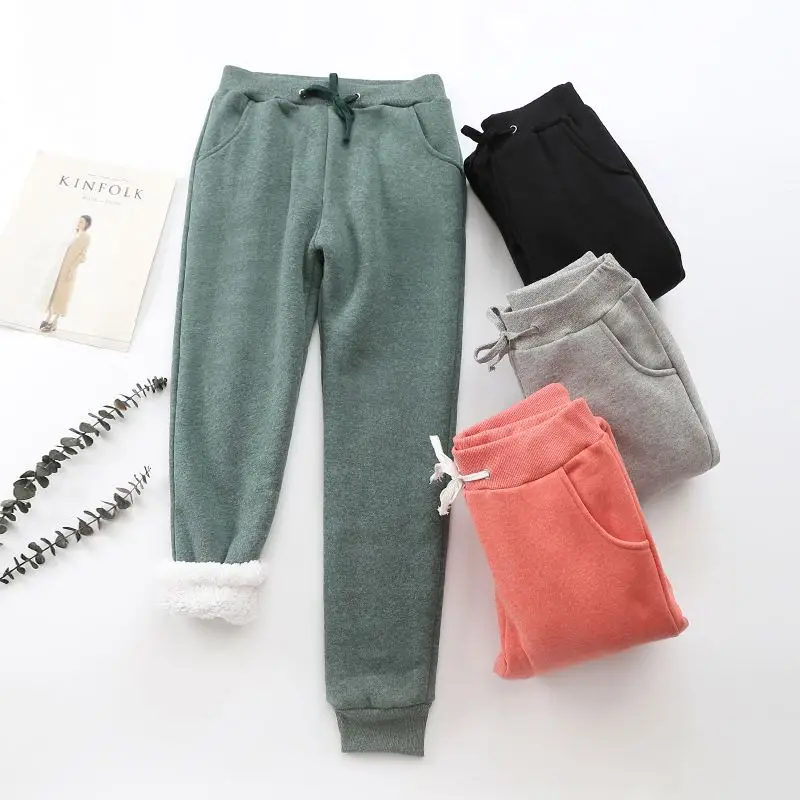 

Winter Fleece Sweatpants Trousers Casual Thick Velvet Loose Cashmere Pants Tracksuit Women Pants, 7 colors, as pictures