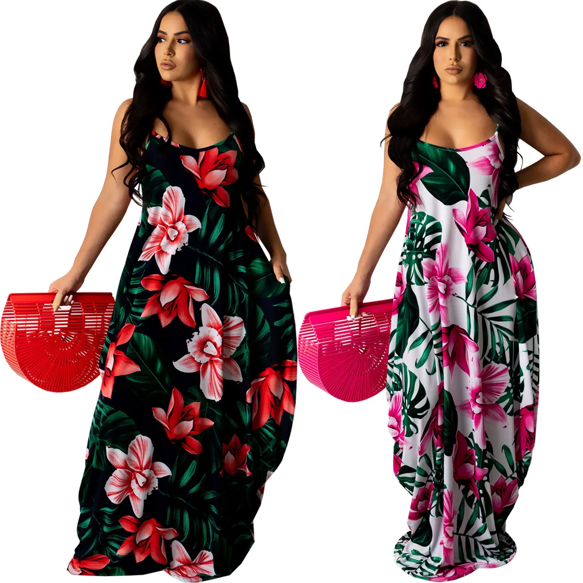 

New Women's Clothing European and American Fashion Hanging Wide Loose Long Skirt with Pockets, Picture