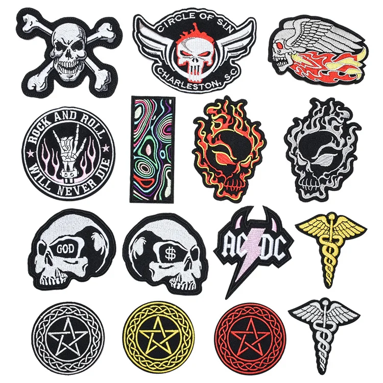 

Custom Any Size Embroidered Skull Biker Patch Wholesale Fashion Iron On Hand Embroidery Patches For Hat, Custom color