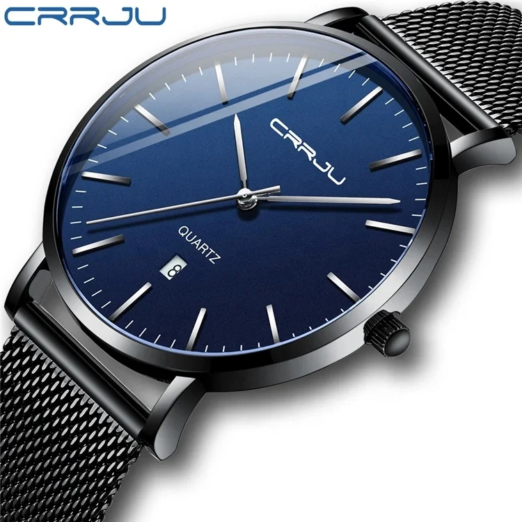 

Dropship CRRJU 2021 New Simple Design Waterproof Stainless Steel Mesh Men Watches Top Brand luxury Quartz