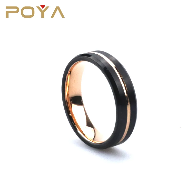 

Poya 6mm Women Shining Tungsten Band Beveled Rose Gold Wedding Ring With Groove