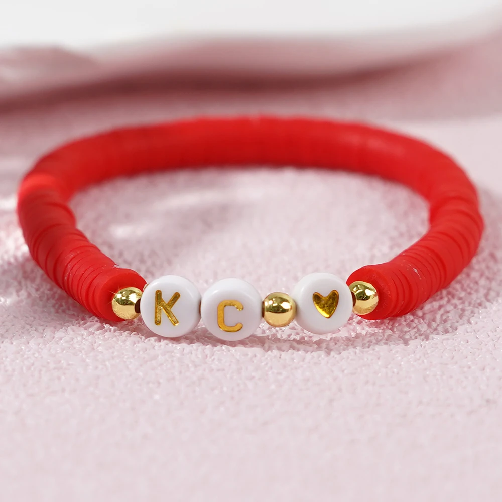 Go2boho Surfer Custom Gifts KC Peach Heart Stack Heishi Clay Beaded Bracelets for Women 2024 New Stretch Design Jewelry