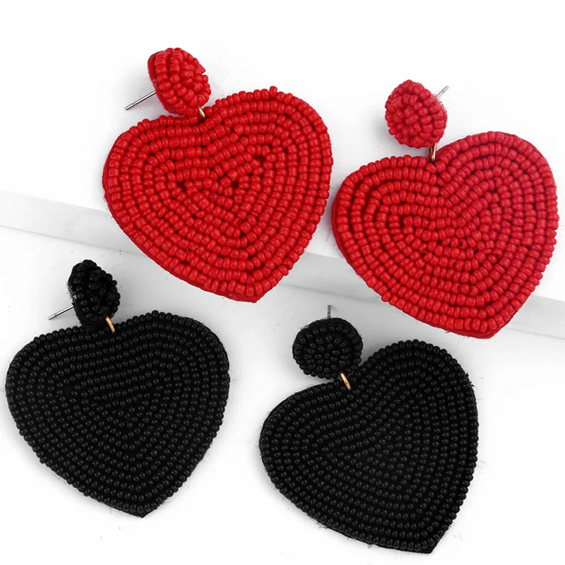 

Women Statement Handmade Colorful Seed Bead Heart Drop Earrings Multi Color Heart Beaded Earrings, Gold color
