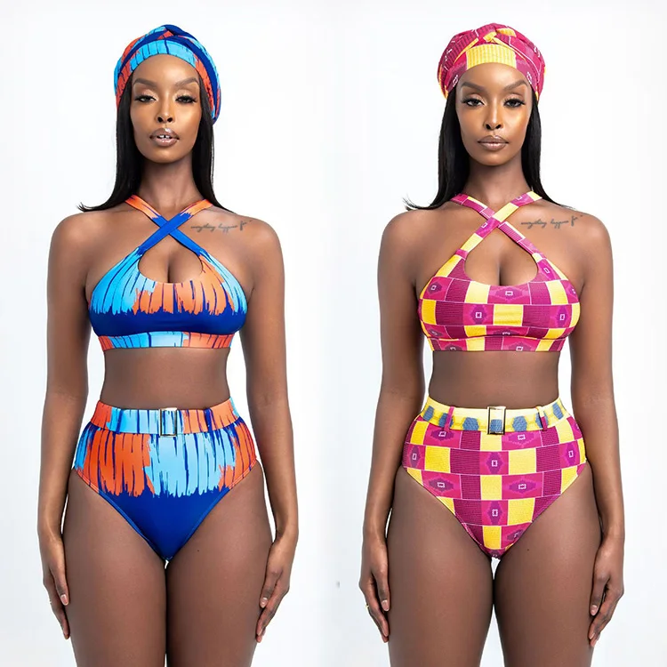 

wholesale African swimwear print high waisted bikinis atacados 2 piece swimsuit 2021, As show or customized