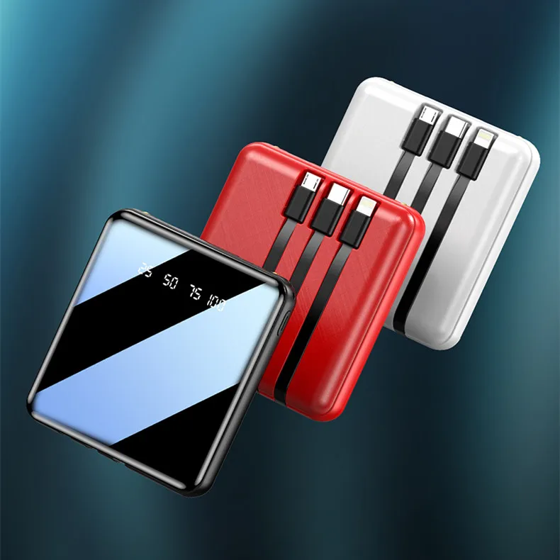 

Factory wholesale mini Portable With Cable Powerbank 10000mAh, Black+red+white