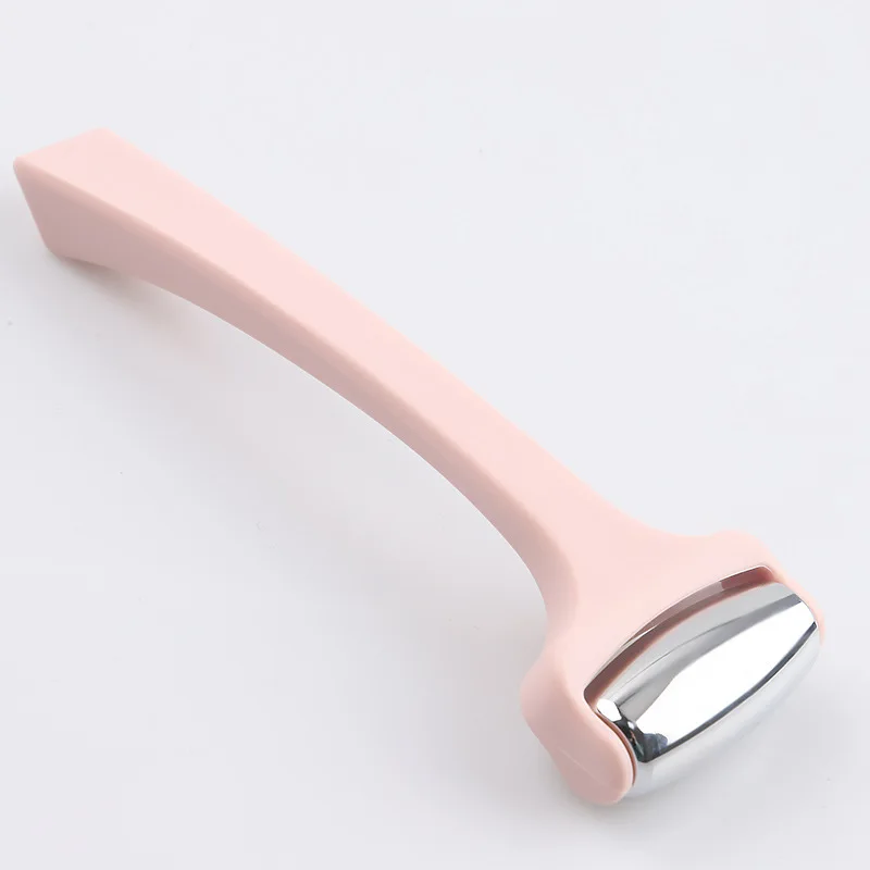 

new design private label 2 in q stainless steel premium bronze handheld cold ice face roller therapy metal ice massage roller, Pink, white