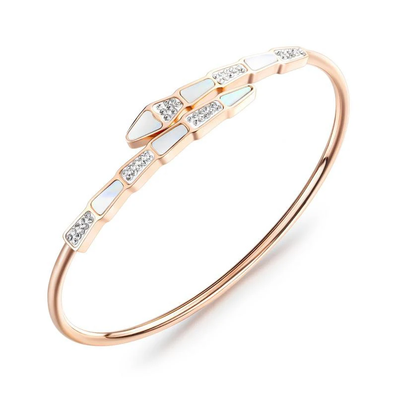 

Stylish personality shell diamond snake bracelet titanium steel rose gold lady bangle (SK950), As picture