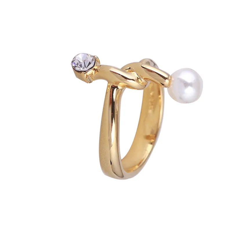 

Wholesale European18K Gold Plated and American creative rope buckle, pearl and diamond women's ring