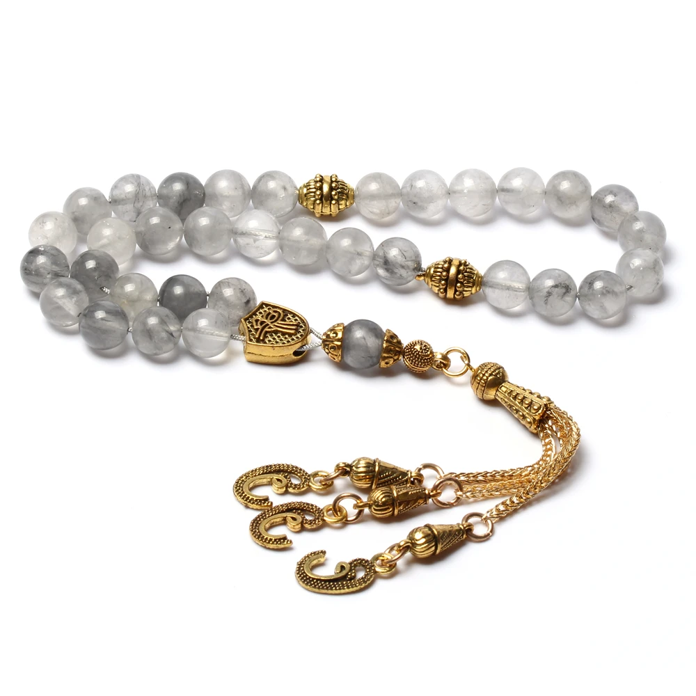

Handmade natural silver crystal beaded muslim prayer beads islamic tasbih