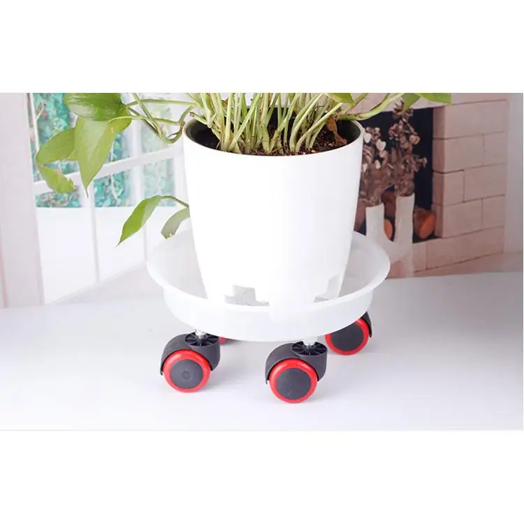 

AAA356 Convenient Garden Movable Wheels Flower Pots Container Round Plastic Clear Casters Rolling Plant Saucer Flowerpot Tray, White