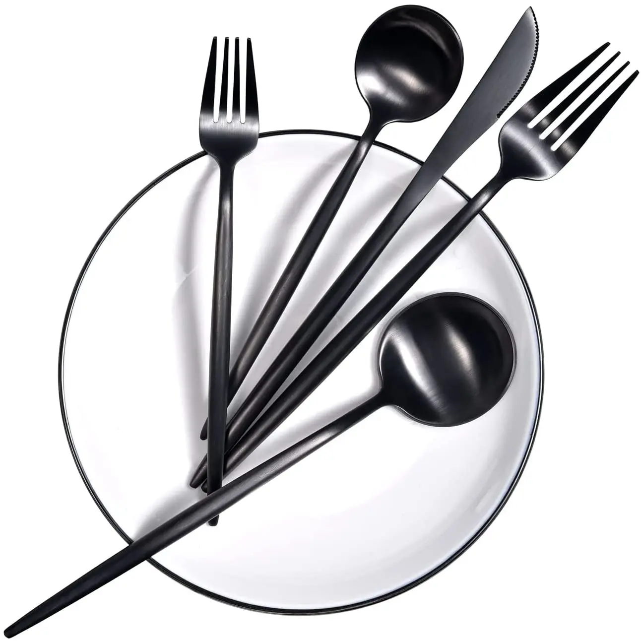 

304 Stainless Steel Flatware Cutlery Set Service for 4, Tableware Cutlery Set for Home and Restaurant Dish, Black