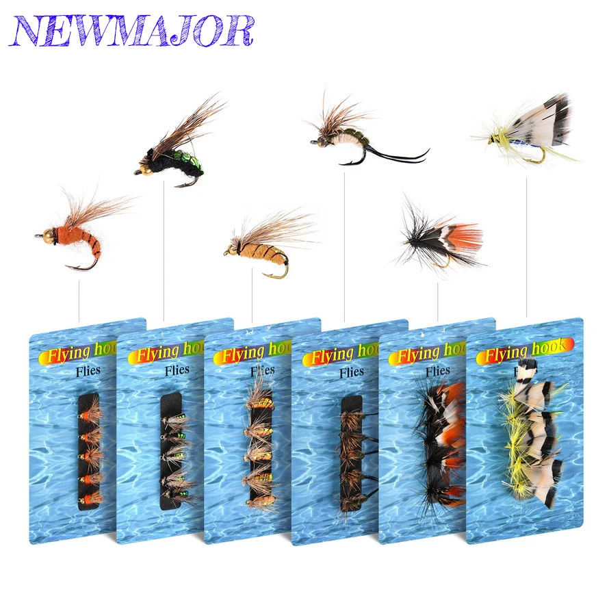 

NEWMAJOR 55pcs Feather Fly Fishing hook Horse Mouth Simulation Fish Hook Bait Fishing Tackle Wholesale fly fishing flies lures