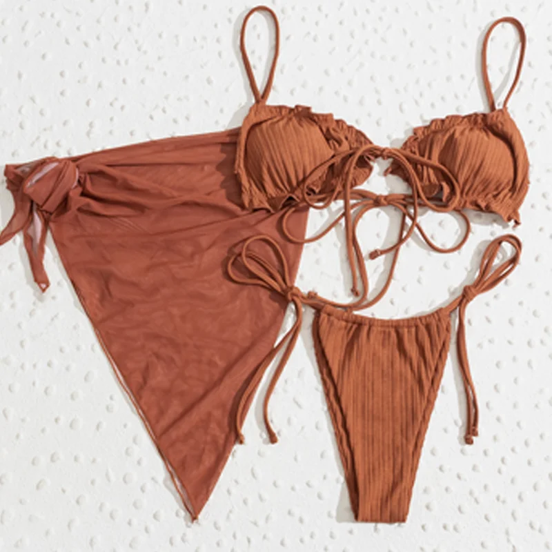 

LEVEL8024 3 piece swimwear set High Cut Swimsuit Swimwear Swimming Suit Cover Up bikini set