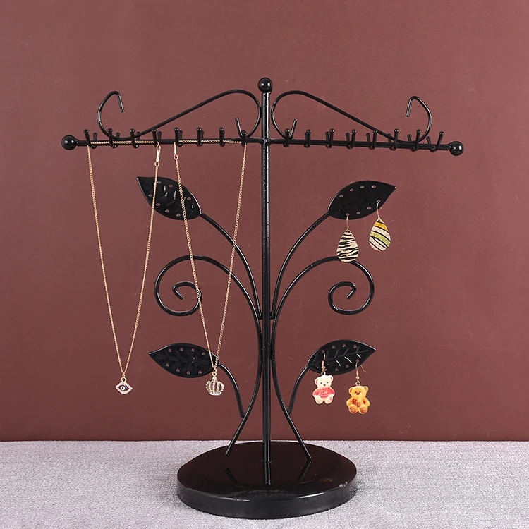 

Jewellery Display With Double-Side Hook Bracelet Necklace Earrings Stud Display 32 Holes Unique Flower Blooming Jewelry Displays, Black