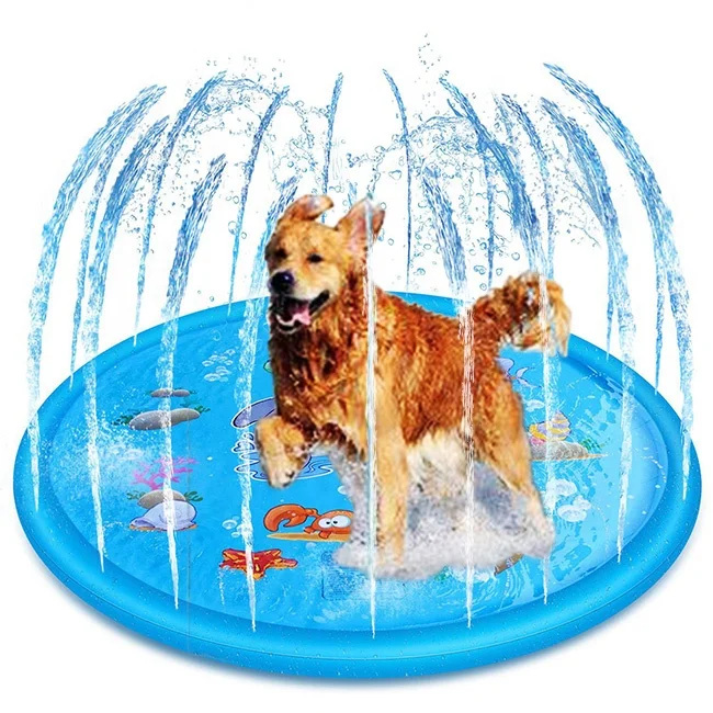

Hot sale dog folding swimming pool outdoor pvc thicken inflatable splash sprinkler pad for kids dogs, Blue, dolphin