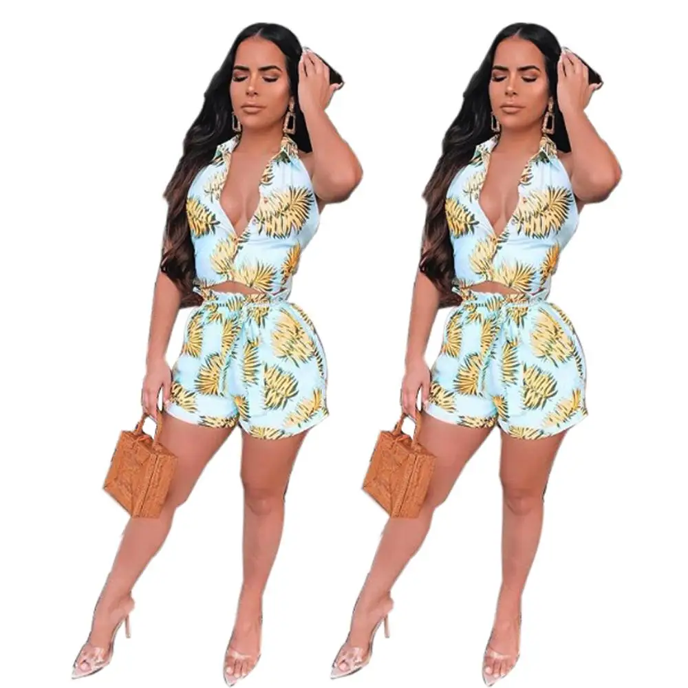 

Deep V Neck Turn-down Revers Collar Sleeveless Graphic Woman Off Shoulder Crop Top