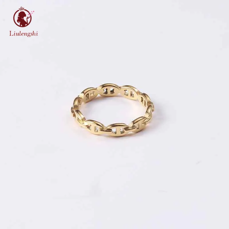 

Hip Hop Personality Jewelry Gold Plated Pig Nose Link Chain Ring Stainless Steel Cuban Link Chain Coffee Bean Finger Ring