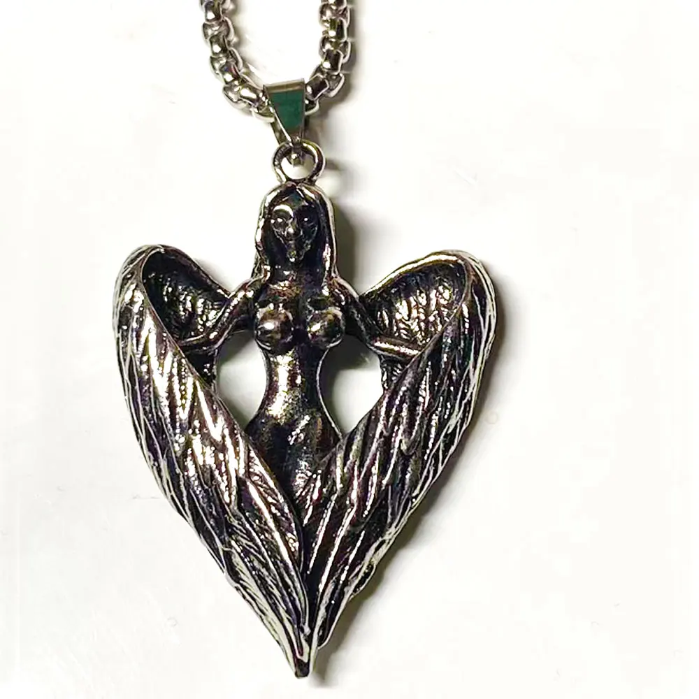 

goth brass alloy angle wing gun robert cross dollar tree of life charm pendant necklace stainless steel chain jewelry, Silver