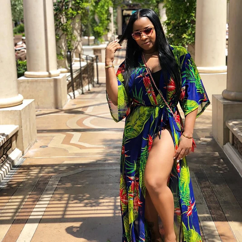 

2019 Women's Sexy Three Pieces Swimsuit Cover Ups Floral Printed Bikini Swimwear With Bathing Suit