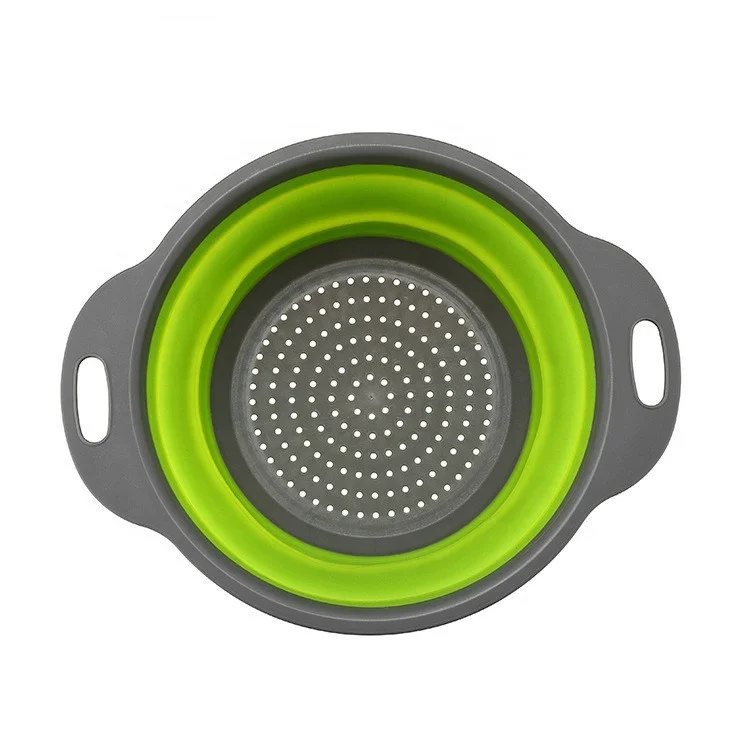 

Multi Color Kitchen Foldable Collapsible Silicone Colander Fruit Vegetable Strainer Basket, As photo