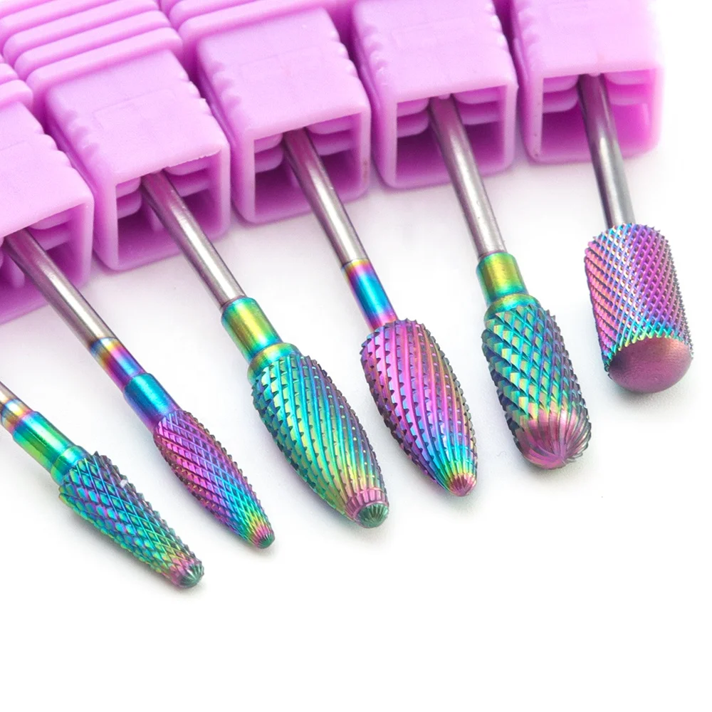 

Hot Sale Safety Electric Manicure Cone Milling Bit Rainbow Cuticle Burr Tungsten Carbide Nail Drill Bits, As pictures