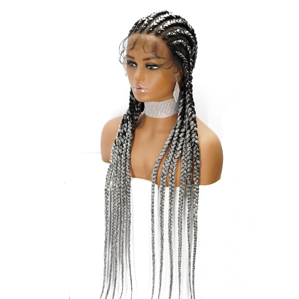 

wholesale transparent lace braided wigs Synthetic Cornrow braid full lace wig for Black Women, Picture