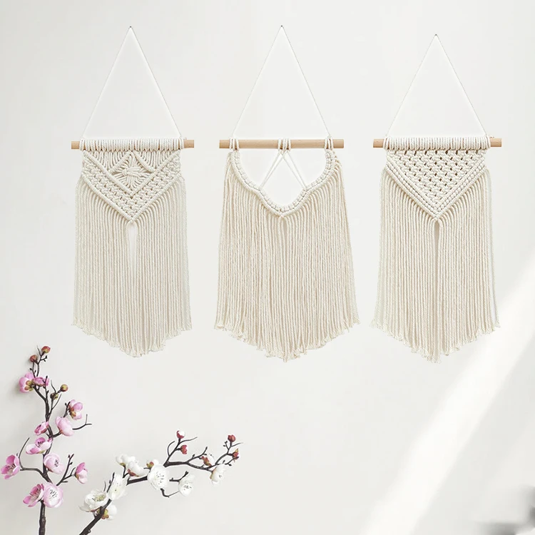 

Mini Macrame Wall Hanging Set of 3 Macrame Holiday Ornaments Boho Art Woven Decor wall art home decor, White