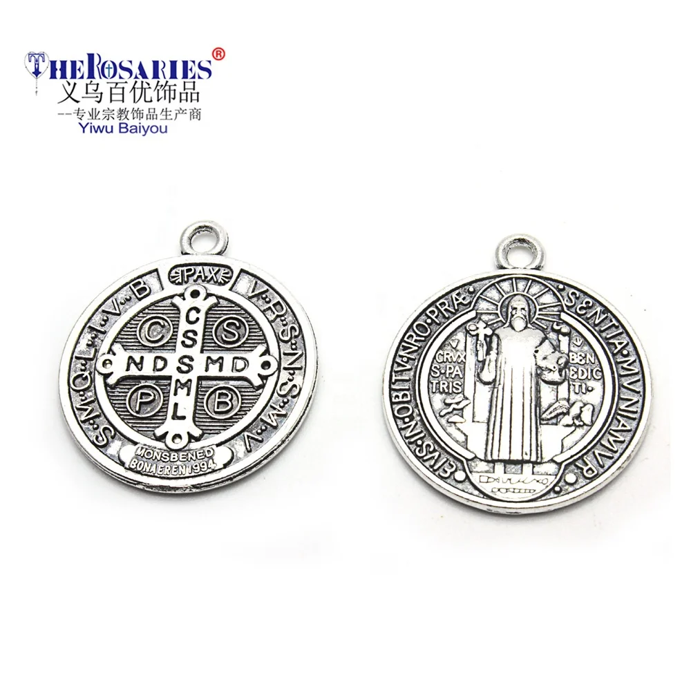 

25pcs A Bag Metal Saint Benedict Medal Pendants Charms Custom Pendant With Ring