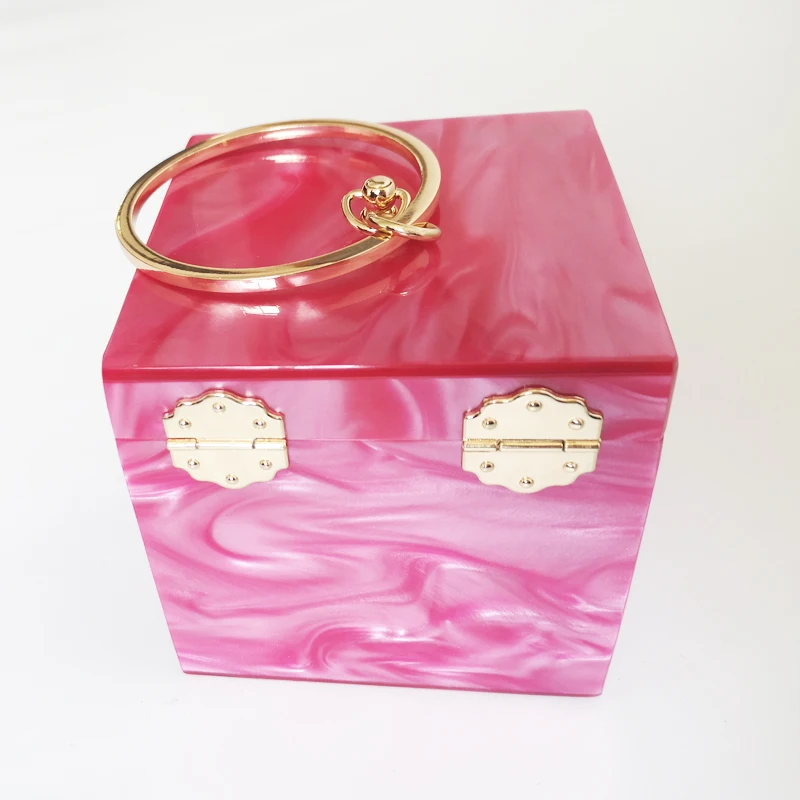 

Square Pink Women Evening Clutch Bag With Metal Chain