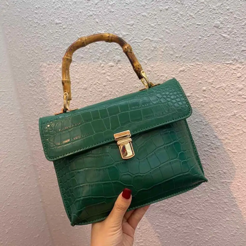 

luxury Designer fashion mini bamboo handle Lady Handbags PU Leather Female crocodile Handbag For Women