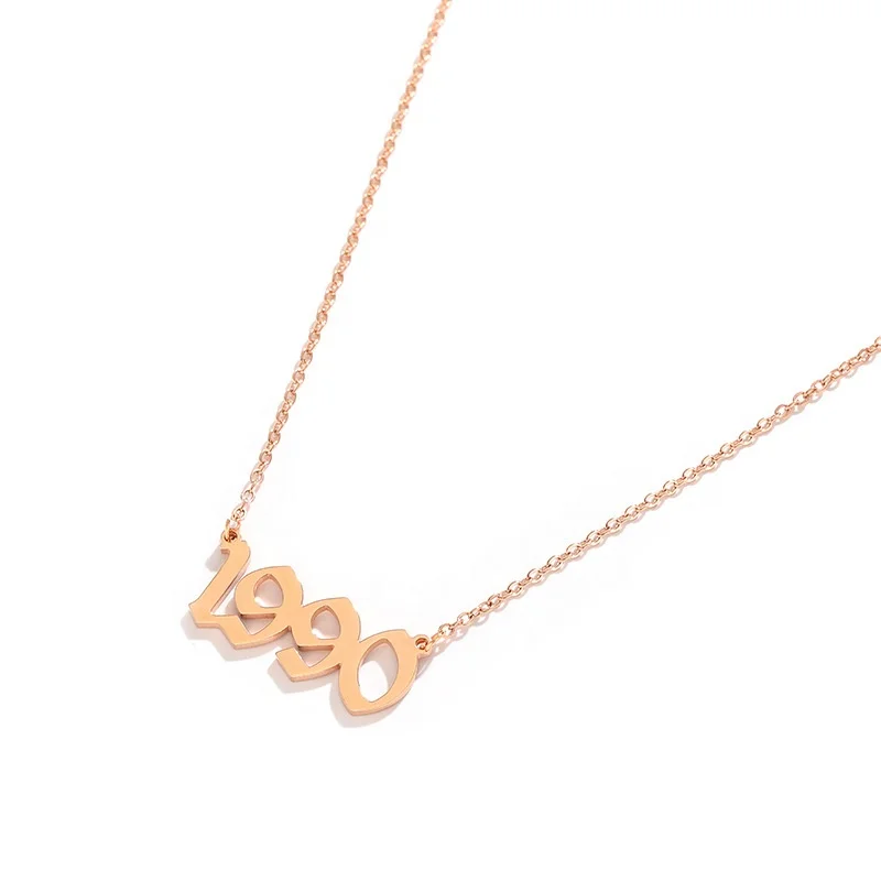 

Wholesale stainless steel 18k gold plated jewellery necklace men and women birth year number pendant necklace, Picture shows