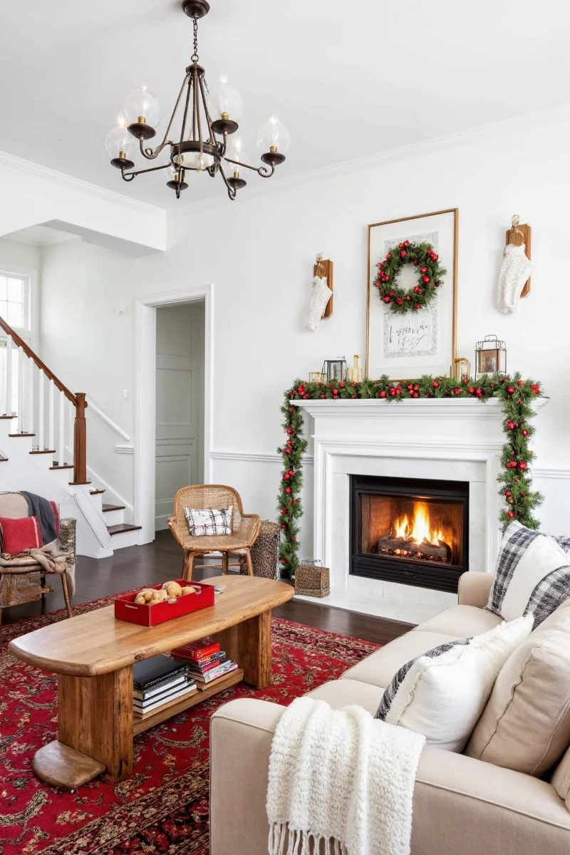 Cozy Christmas light display in a living room