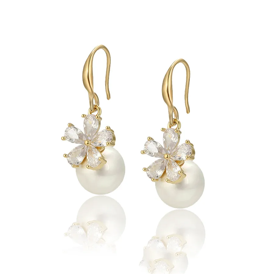 

BLE-1322 xuping jewelry Royal vintage elegant charm light luxury flower diamond pearl Women's earrings, 14k