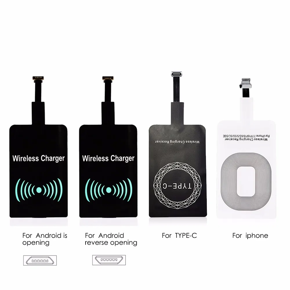 

Standard Micro USB A USB B Type C Qi Wireless Charger Receiver Type C Fast Wireless Charging Adapter for Iphone, Black