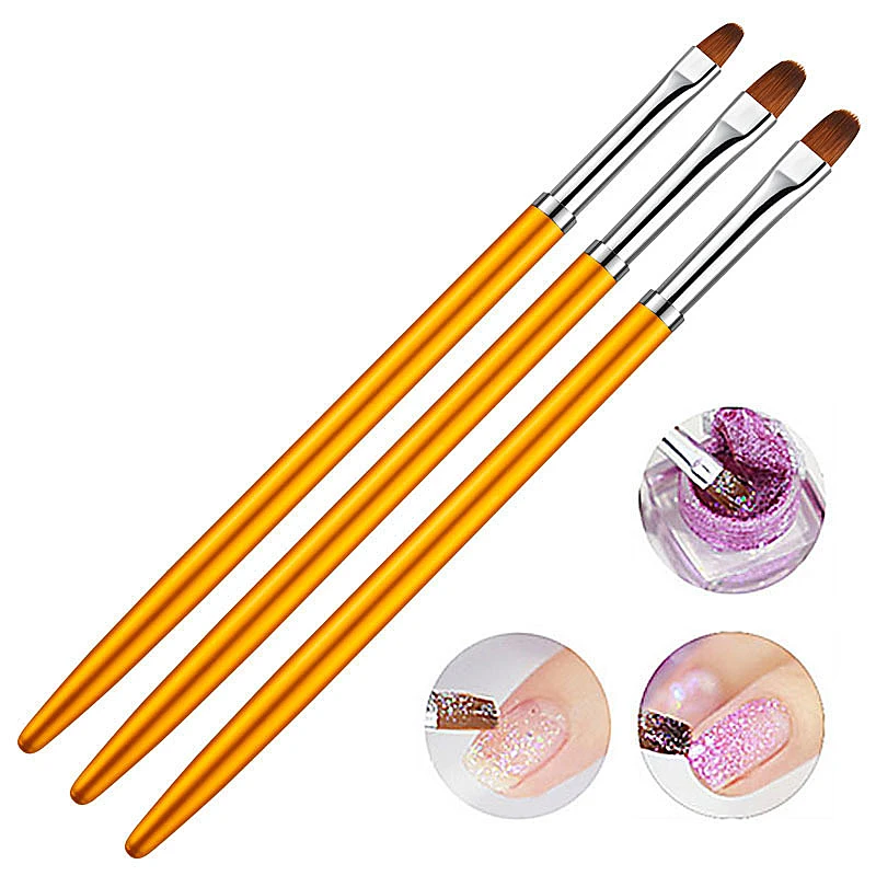 

Nail Pen Metal Brush rod3 Different Sizes Nail Glue Phototherapy Pen Suitable for Professional Salon or Home Use Gel Nail Brush, Golden