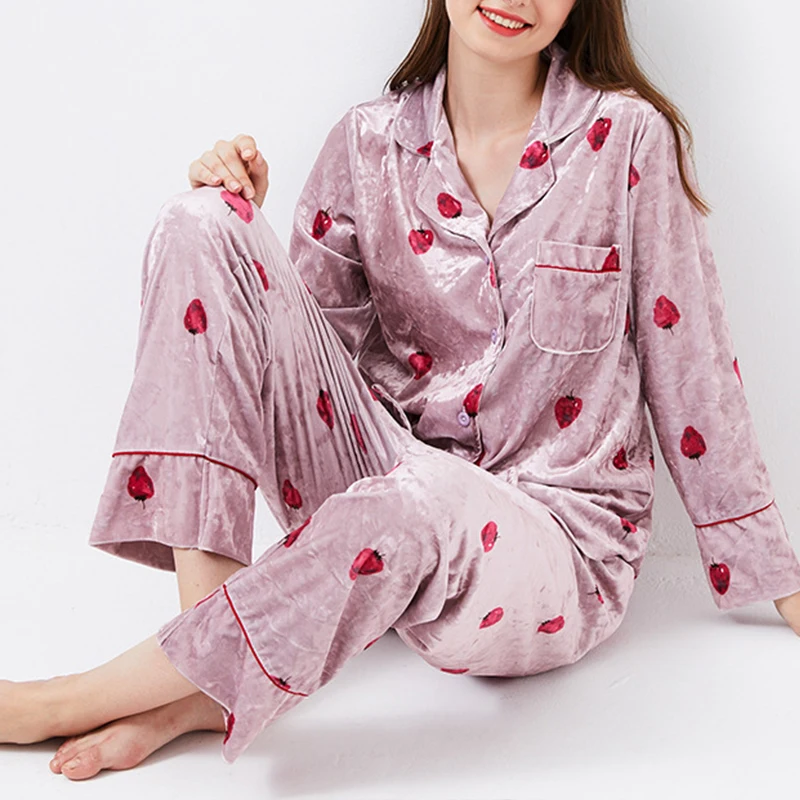 

JULY'S SONG Cute Printed Women Pajamas Elegant Chic Women's Homewear Sleepwear Casual Long Sleeve Turn-down Pajamas Suit 2020, Pink,black