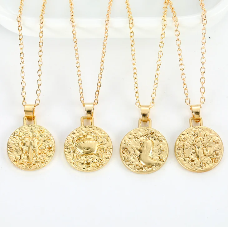 

18k Gold Plated Zodiac Sign Pendant Necklace For Women Men 2021 Fashion 12 Zodiac Necklaces Jewelry Set Wholesale
