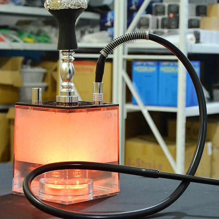 

Orange LED light square hookah double pipe acrylic hookah shisha, Transparent