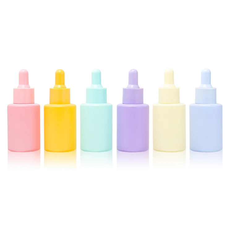 

30ml Best Selling Flat Shoulder Pink Hair Oil Glass Essential Oil Dropper Bottles with Different Lids