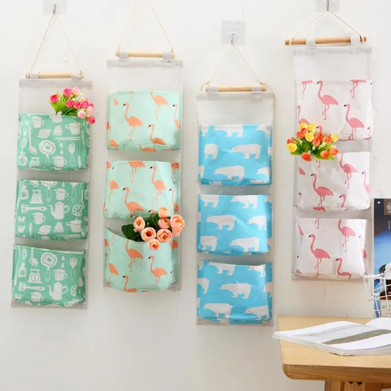 

Sundries Storage Bag Flamingo Pattern Wall Mounted Wardrobe Organizer Jewelry Hanging Wall Pouch Hang Cosmetics Toys Organizer